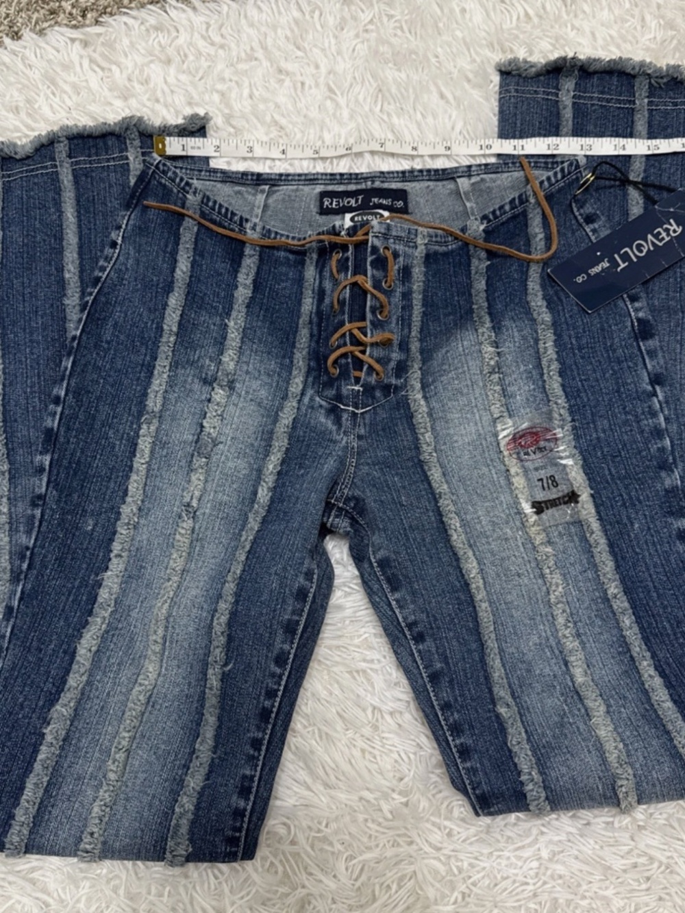 Vintage Y2K 2000s Revolt Low Rise Denim Jeans Lace Up No Back Pockets Flare Size